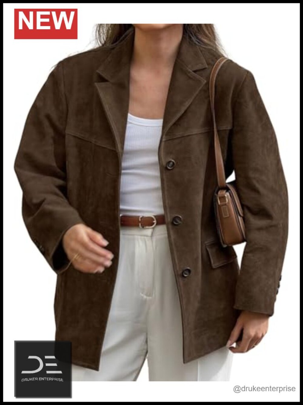 Faux Suede Jacket Leather Blazer Coat Oversized Fall Women